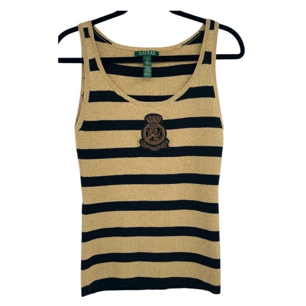 Lauren Ralph Lauren Shimmery Black and Gold Striped Tank Top